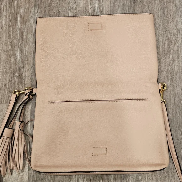 Tory Burch Thea Foldover Crossbody In Light Pink- Width 11" - Picture 2 of 12